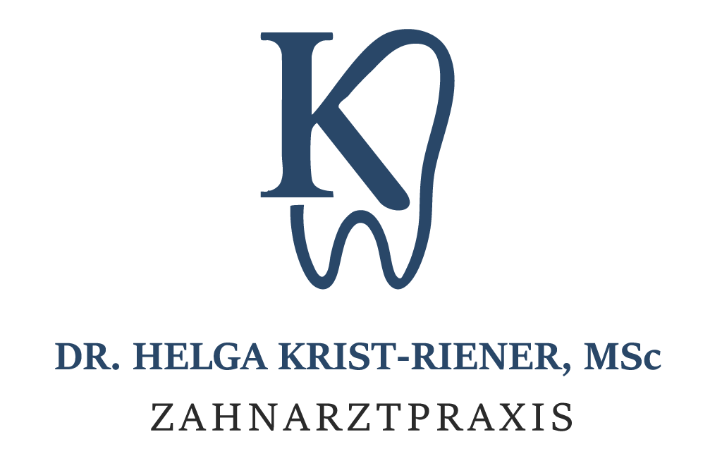 Logo der Zahnarztpraxis Krist mit stilisiertem blauen Zahn und dem Schriftzug Dr. Helga Krist-Riener, MSc, Zahnarztpraxis